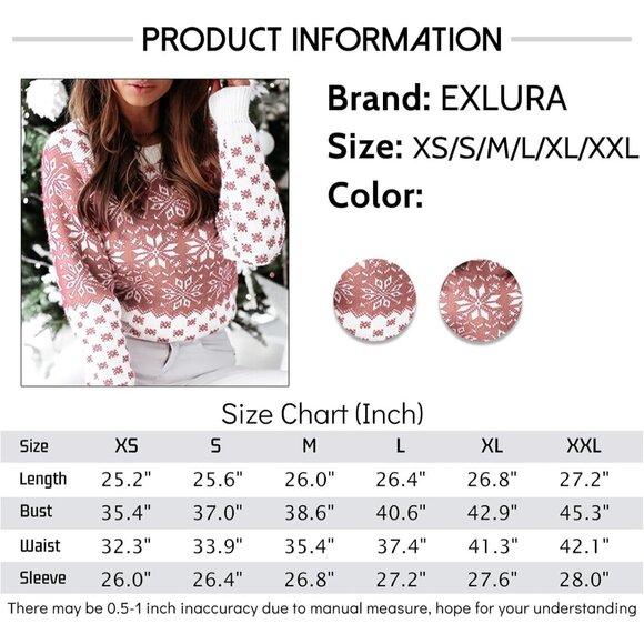 EXLURA Patterns Reindeer Ugly Christmas Women's Sweater Jumper Pullover Tops - Picture 6 of 6